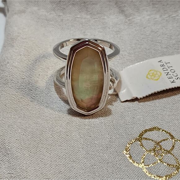 Kendra Scott Framed Dani Rhodium‎ Cocktail Ring in Golden Abalone Size 7 New